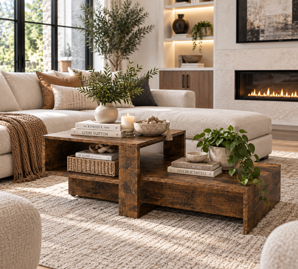 Rustic Brown 2-Tier Coffee Table