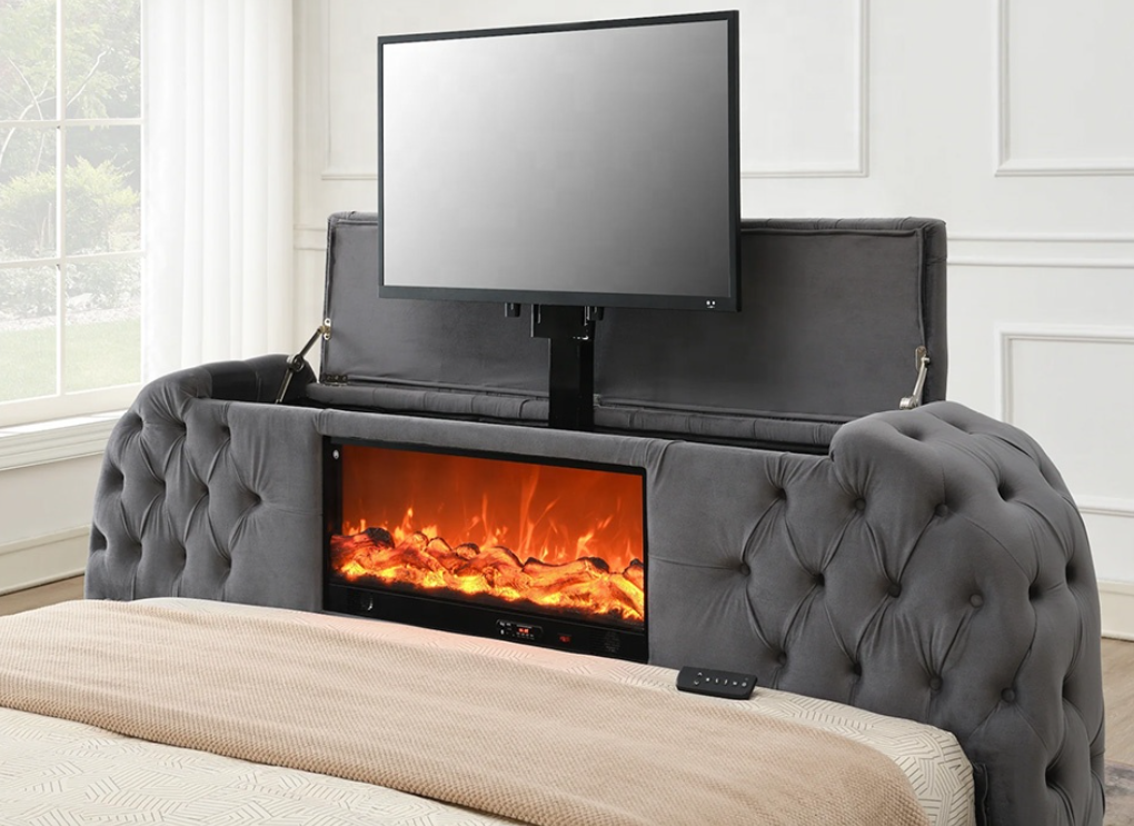 Natalia King Bed w/ Fireplace & TV Lift