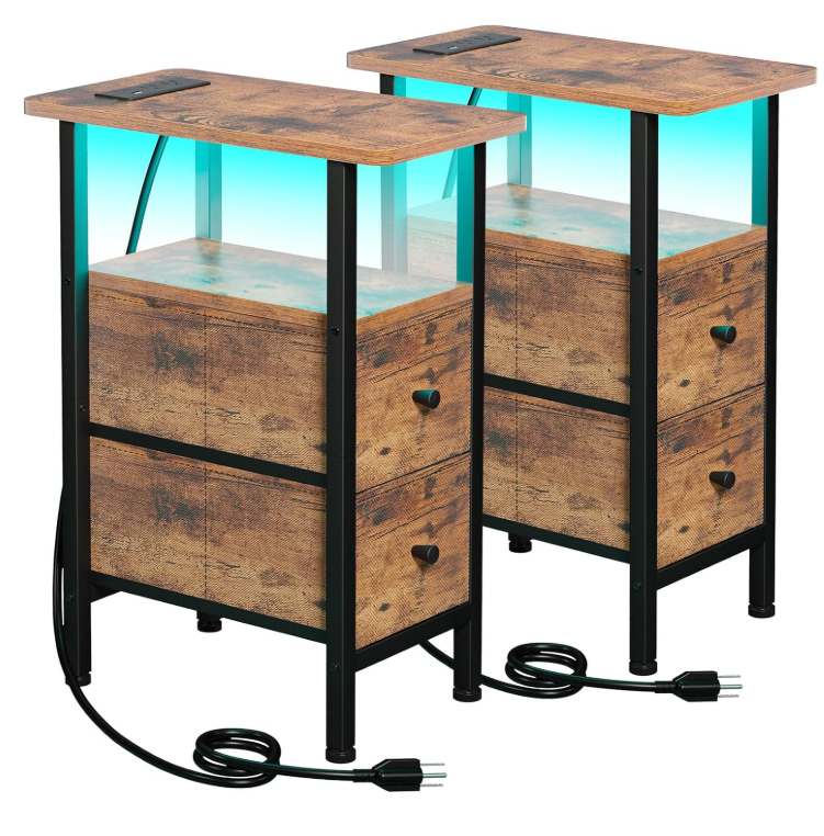 Narrow End Table w/ LED Light (Set of 2)