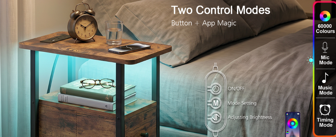 Narrow End Table w/ LED Light (Set of 2)