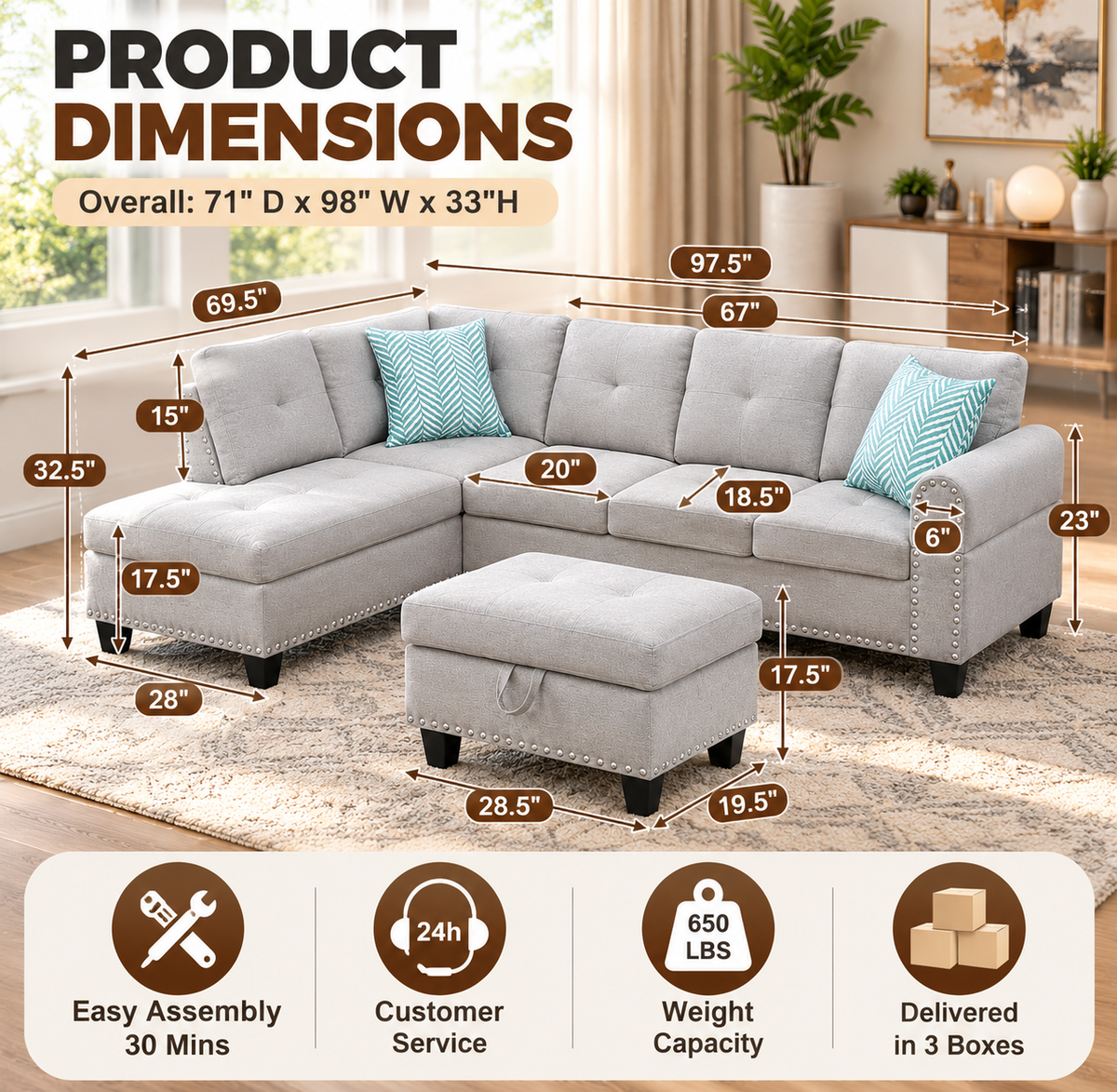 April Sectional with Storage Ottoman