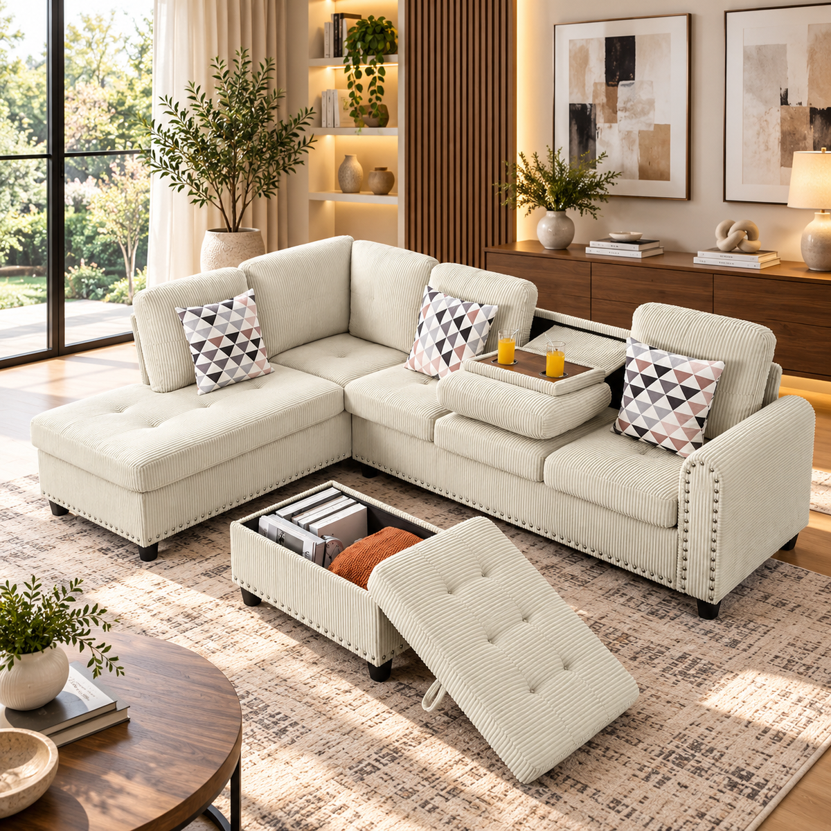 Esther Corduroy Sectional With Free Ottoman