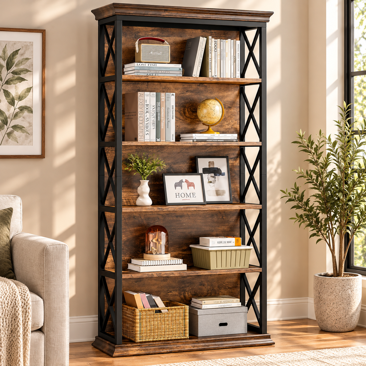 Harper 5-Shelf X-Frame Bookcase