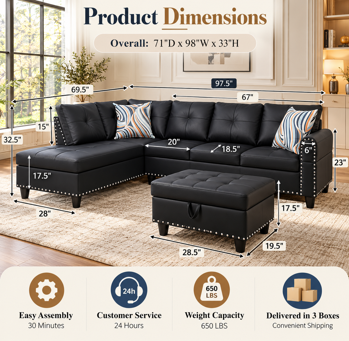 April Sectional with Storage Ottoman