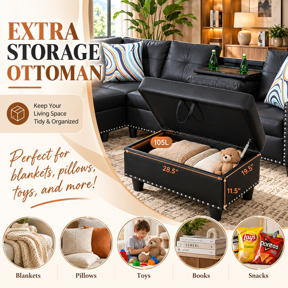April Sectional with Storage Ottoman