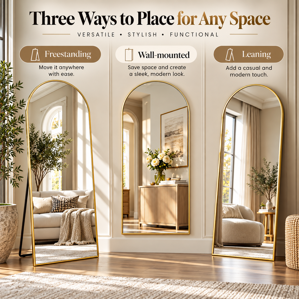 Aurelia 70" Arched Floor Mirror – Gold