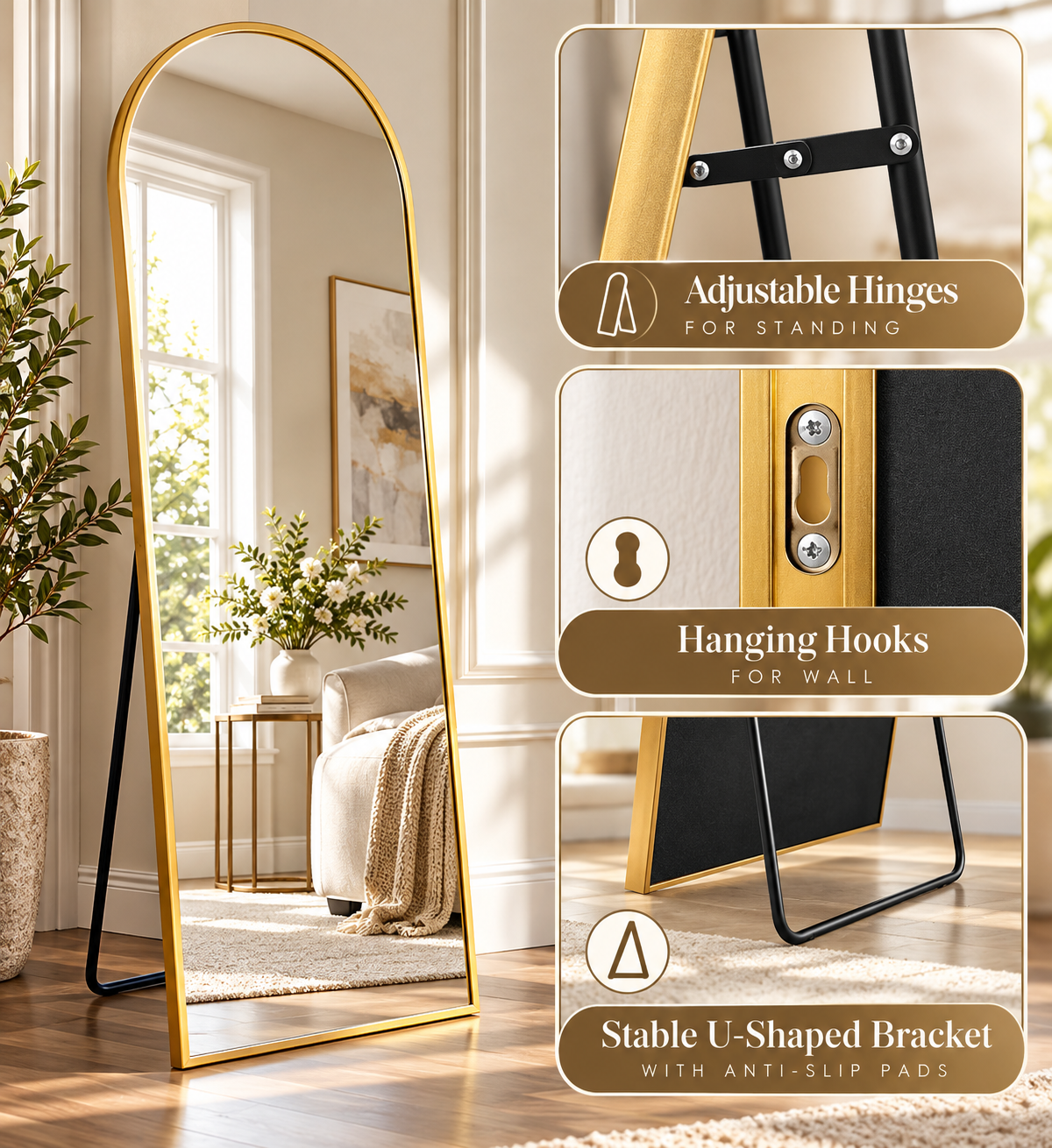 Aurelia 70" Arched Floor Mirror – Gold