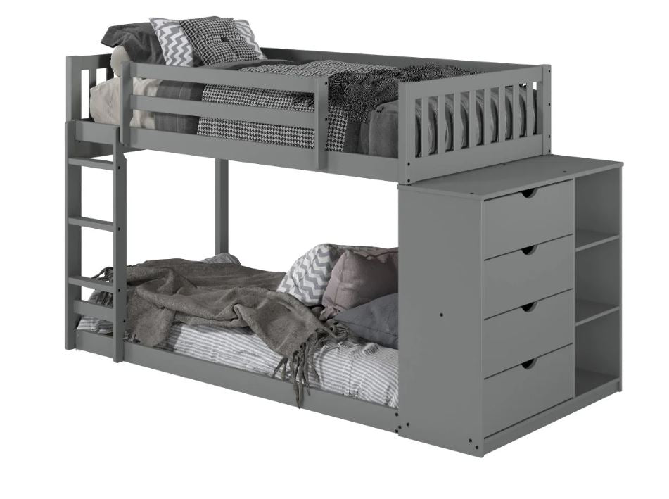 Moby Twin/ Twin Bunk Bed with 4 Drawer Dresser & Shelves