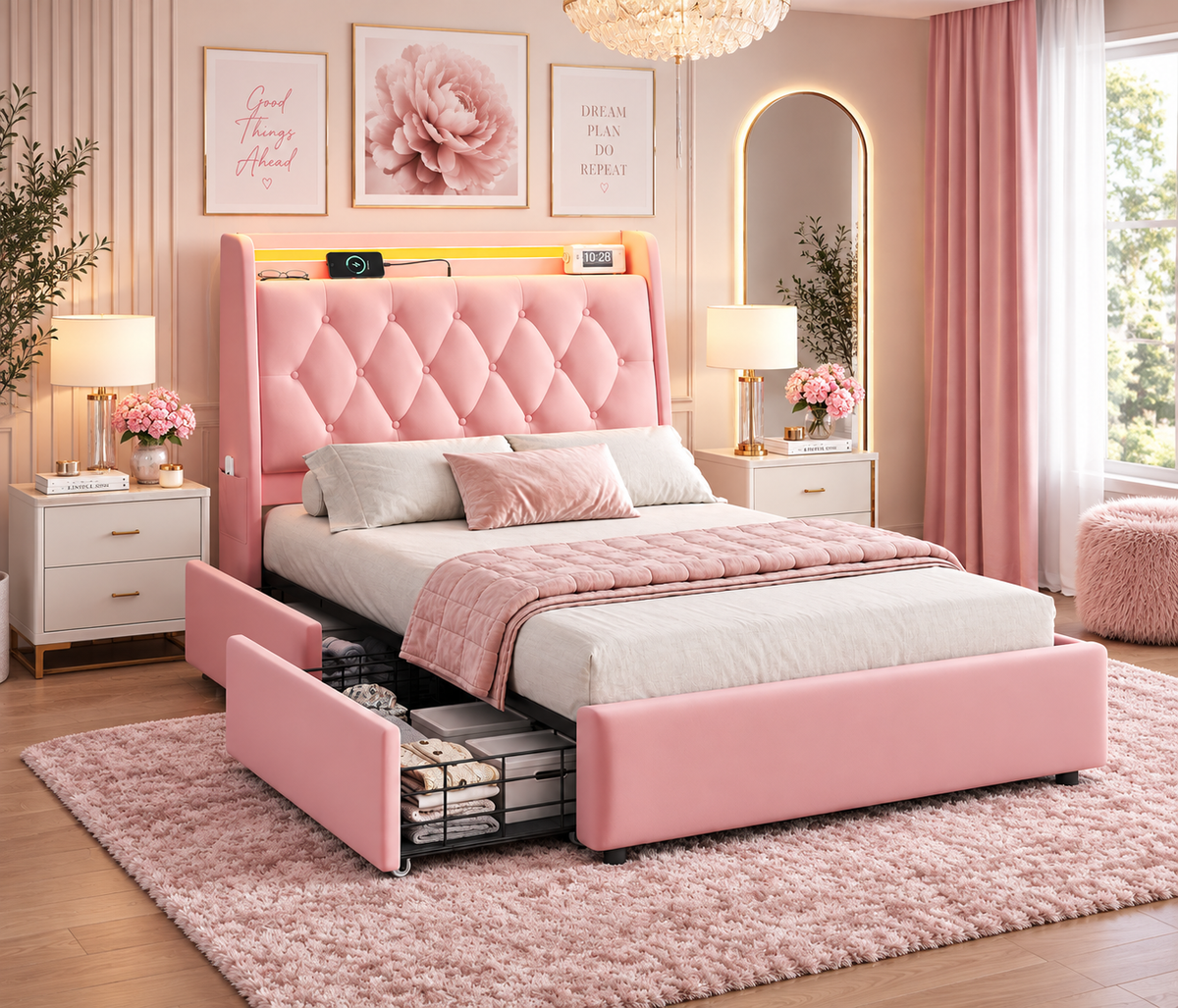 Bella Blush LED Storage Bed