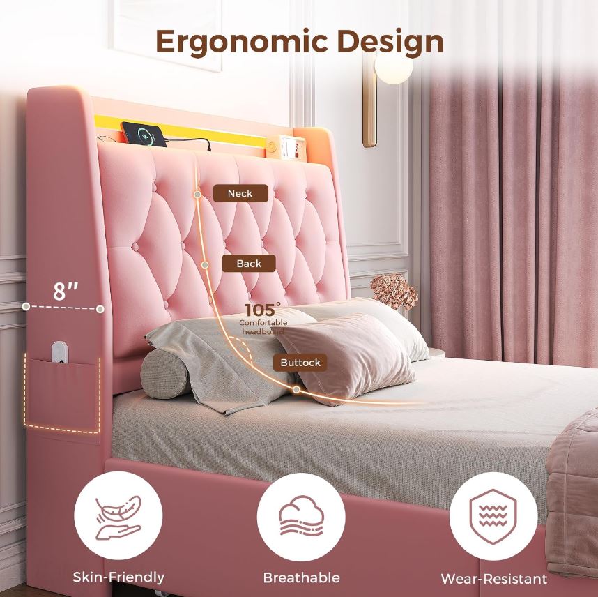 Bella Blush LED Storage Bed
