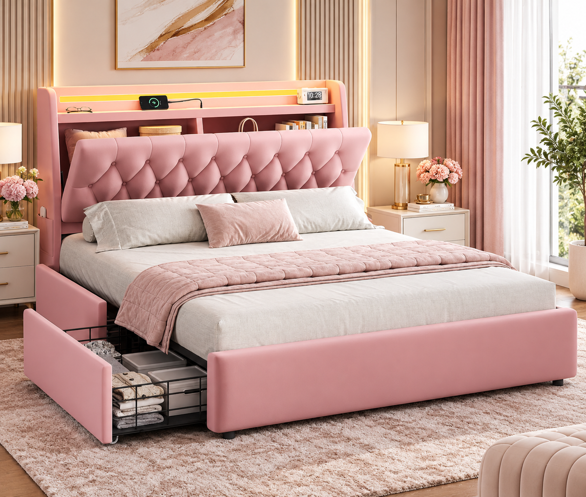Bella Blush LED Storage Bed