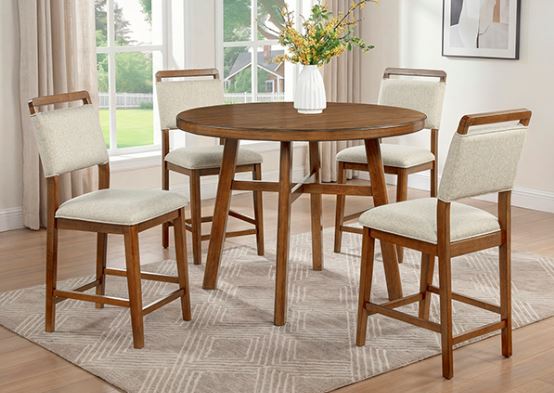 Rose Round Brown Counter Height Table w/ 4 Chairs