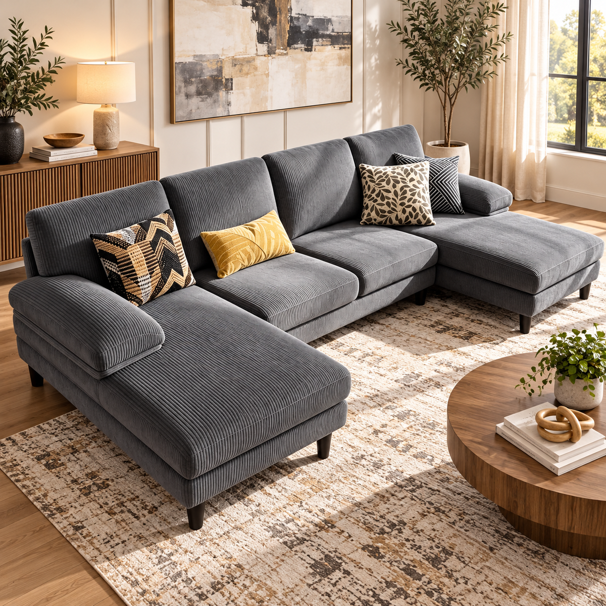 Suriel Corduroy Sectional – Grey