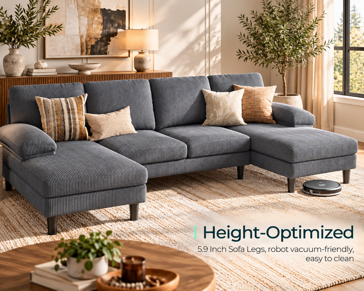 Suriel Corduroy Sectional – Grey