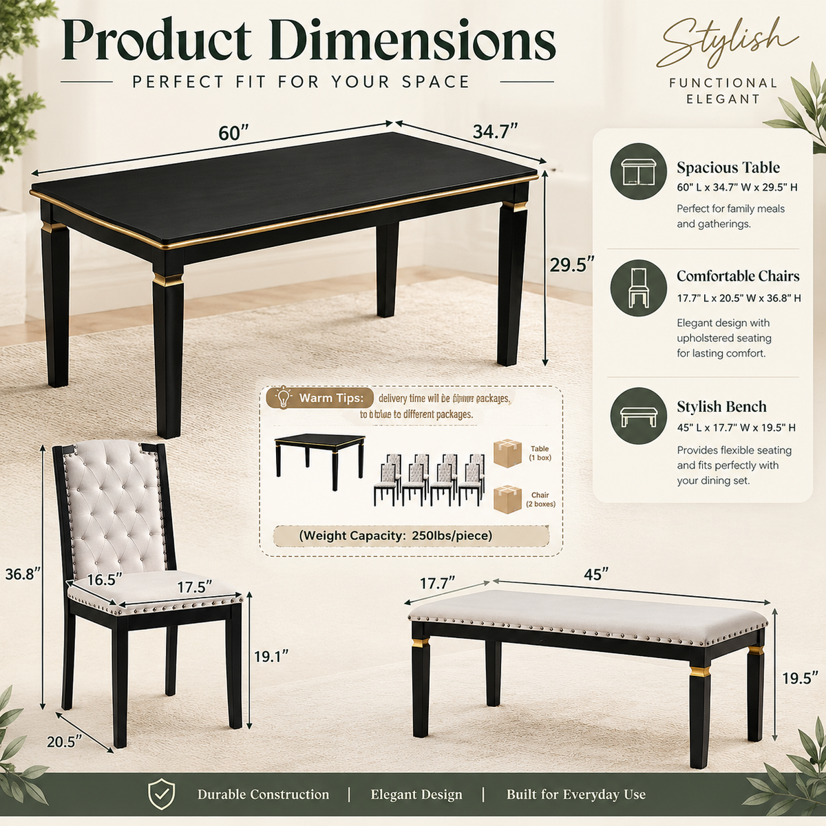 Zayn Table w/ 6 Chairs and Bench