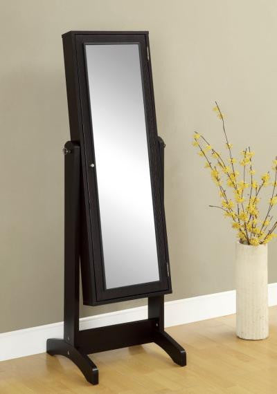 Cheval Mirror and Jewelry Armoire Cappuccino - Katy Furniture