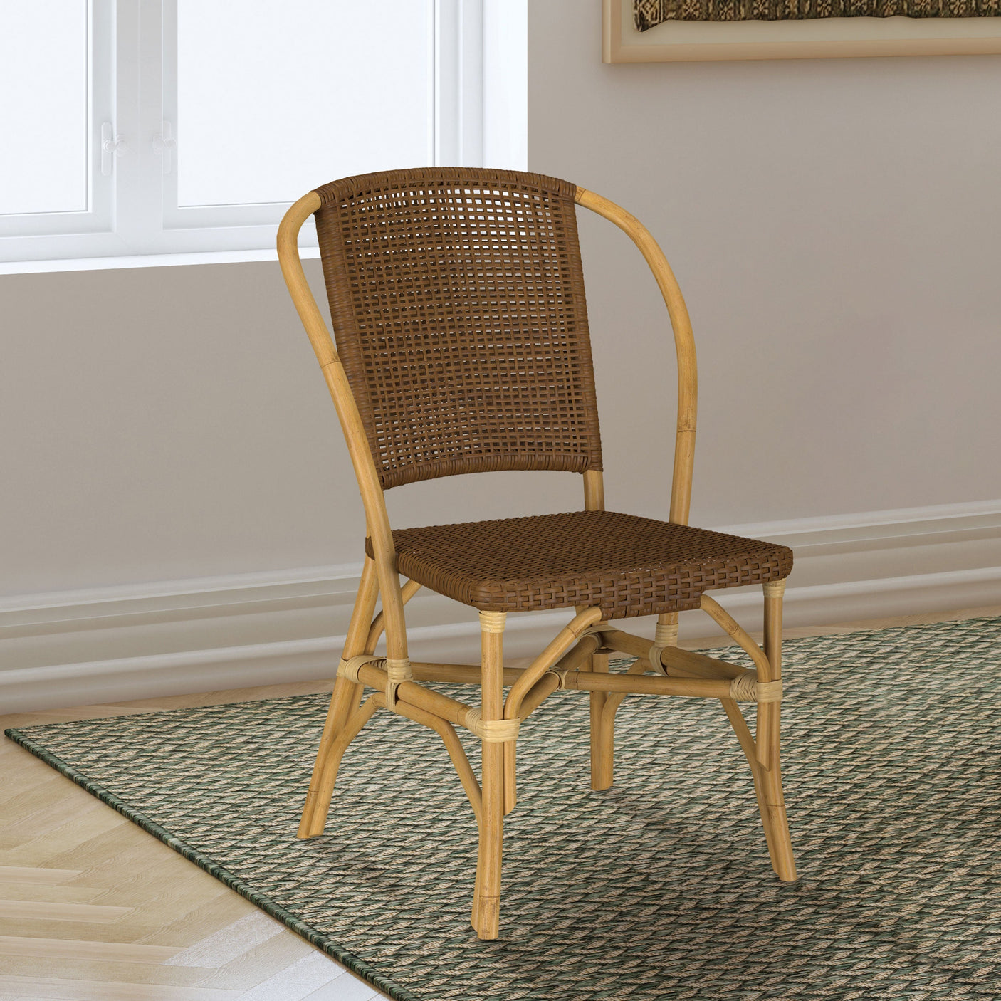 Lexley Woven Rattan Dining Side Chair Brown (Set of 2)