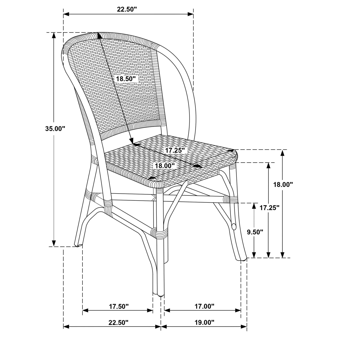 Lexley Woven Rattan Dining Side Chair Brown (Set of 2)