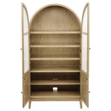 Kailani 4-Door Cane Dining Vitrine Display Cabinet Beige Oak