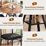 Modern Farmhouse Round Dining Table Set with Storage Shelf