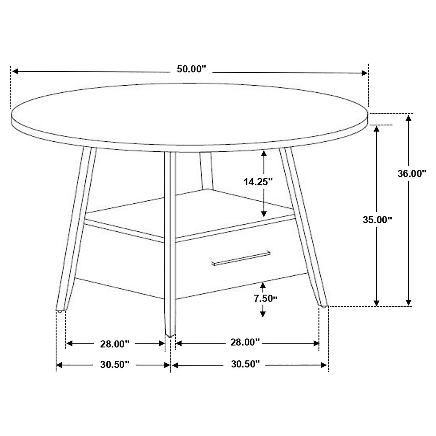 Gibson Round 50-inch Counter Height Dining Table Yukon Oak