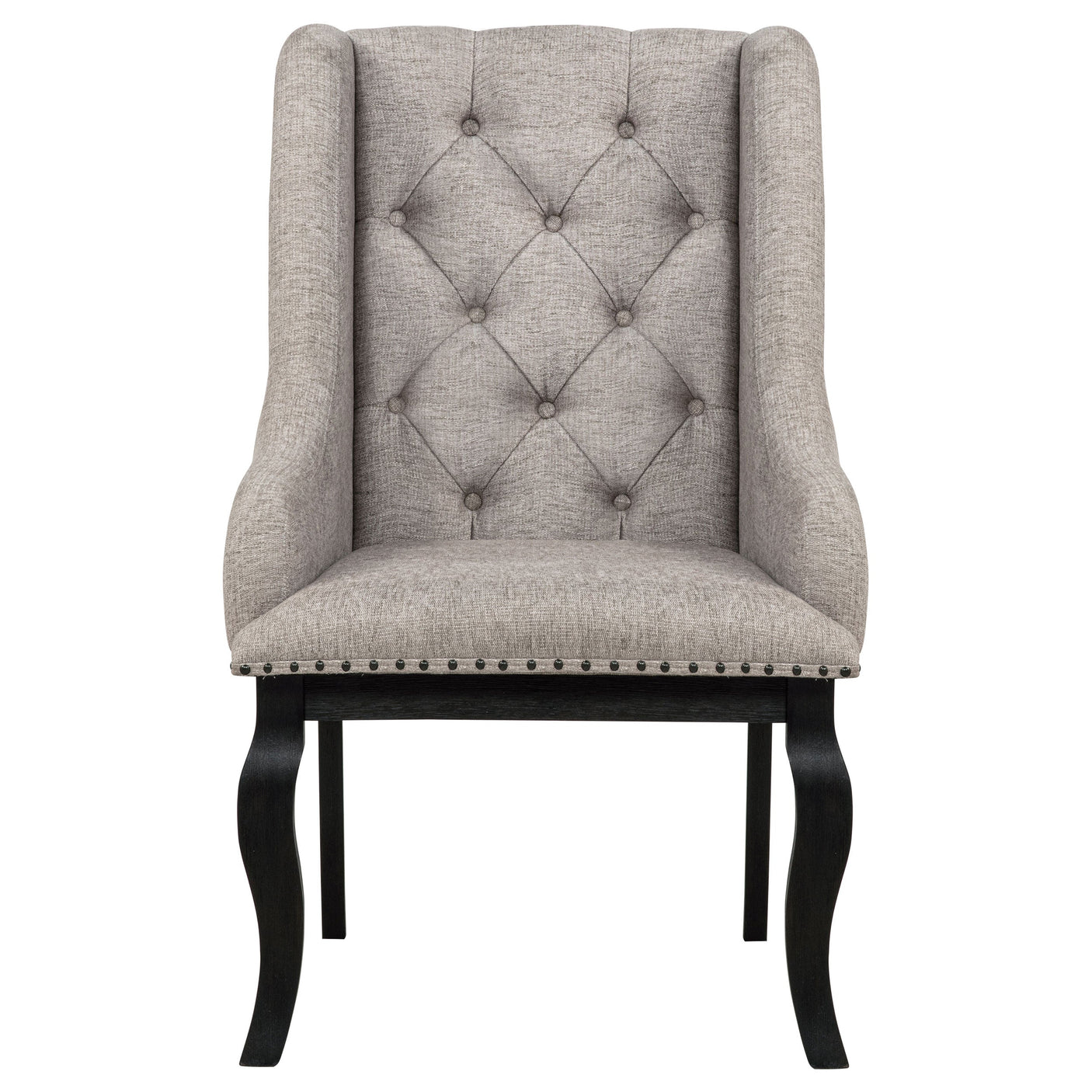 Phelps Upholstered Dining Arm Chair Tan Distressed Noir (Set of 2)