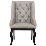 Phelps Upholstered Dining Arm Chair Tan Distressed Noir (Set of 2)