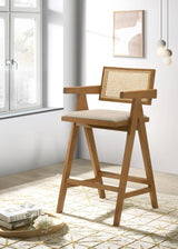 Kane Woven Rattan Wood Bar Chair Light Walnut (Set of 2)