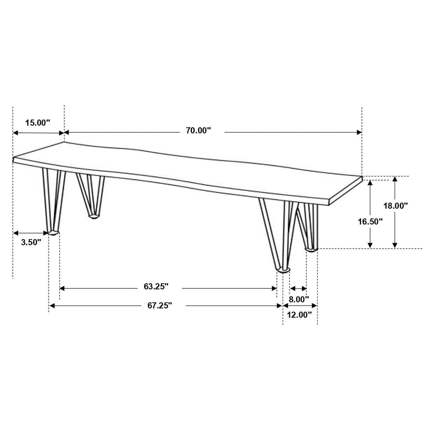 Neve Live Edge Wood Dining Bench Hairpin Legs Grey Sheesham