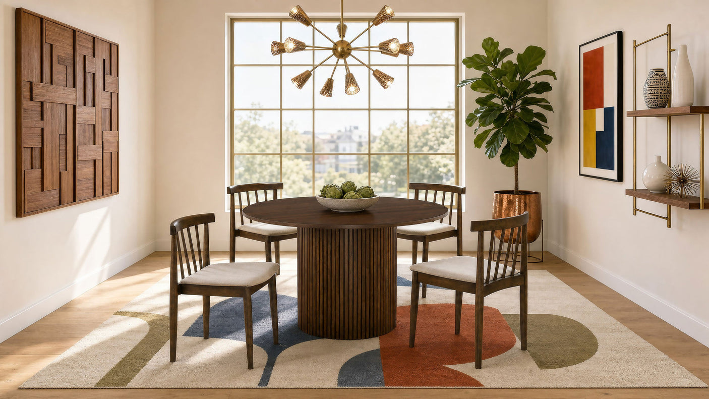 Hamlyn Round Wood Dining Set Wheat and