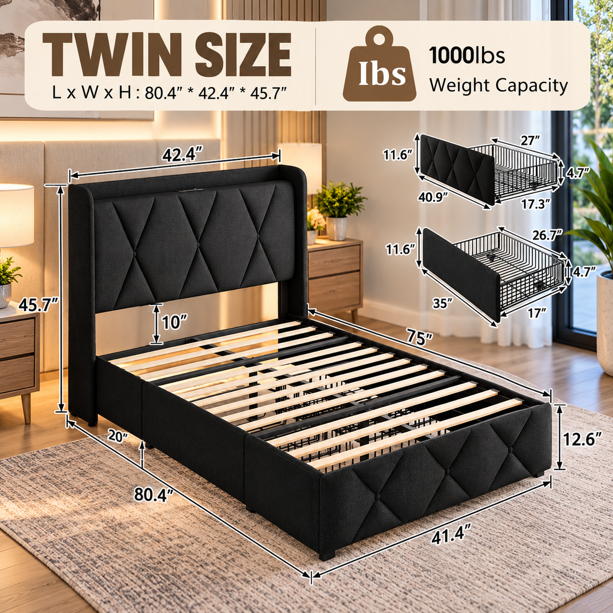 HavenLux Storage Bed