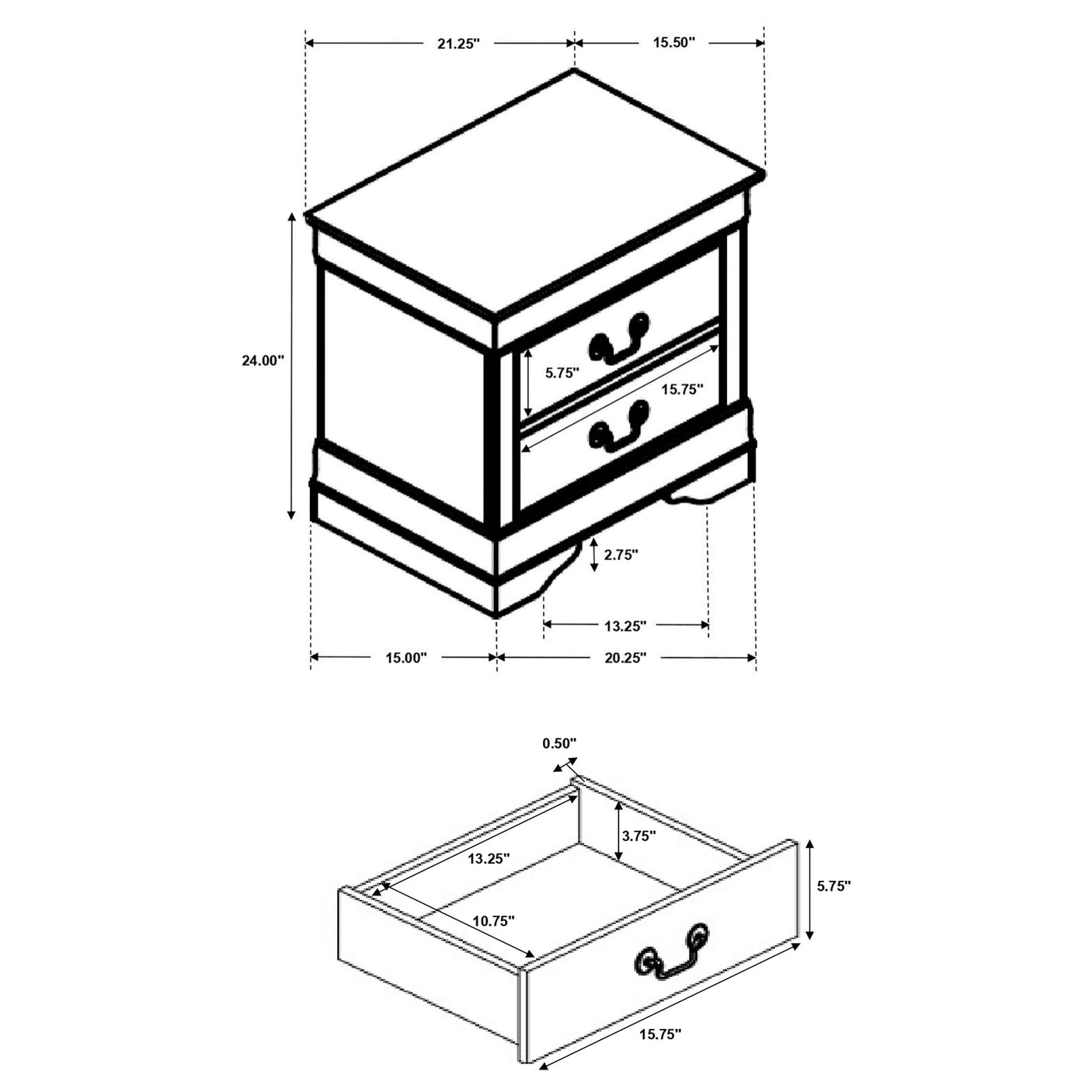Louis Philippe 2-drawer Nightstand