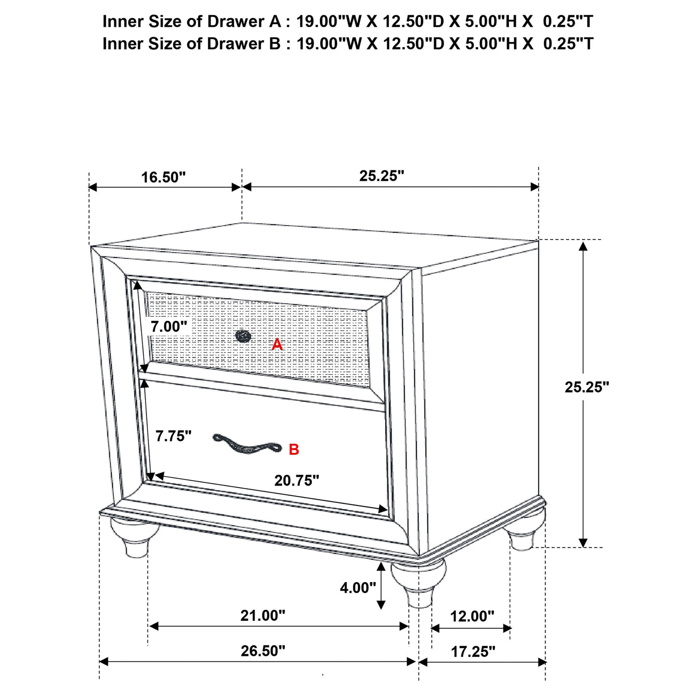 Barzini 2-drawer Nightstand