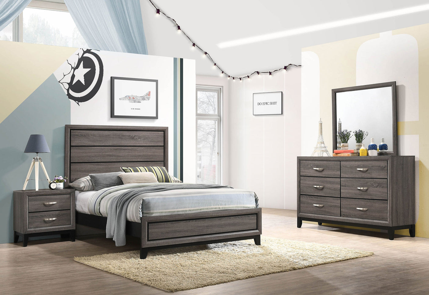 Watson Four-Piece Bedroom Set Grey Oak