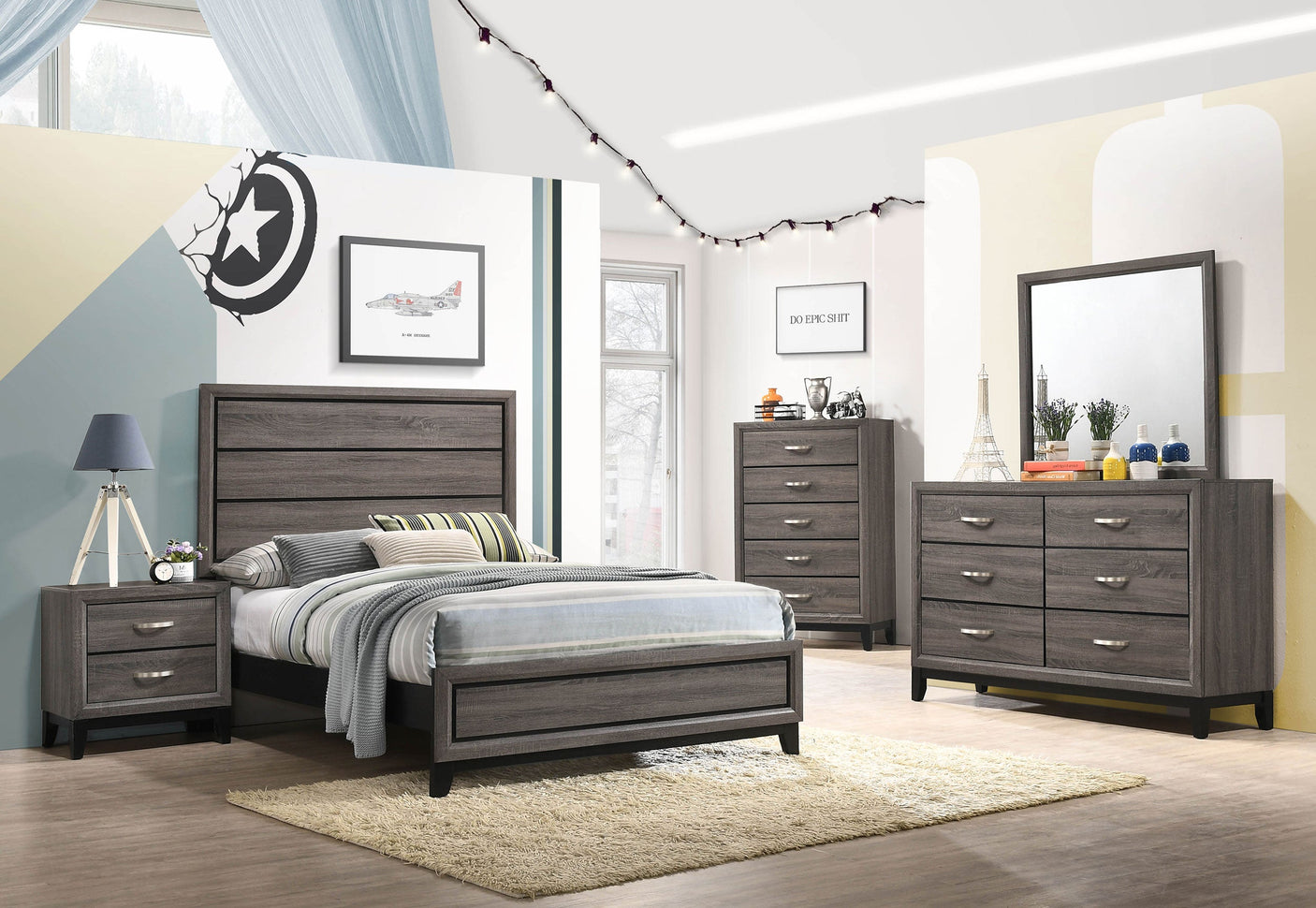 Watson Five-Piece Bedroom Set Grey Oak