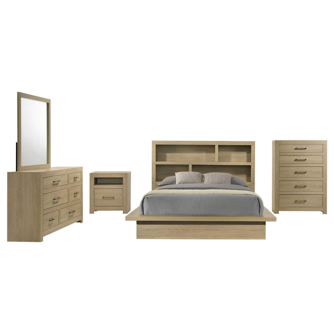 Hendricks Bookcase Headboard Platform Bed Light Oak