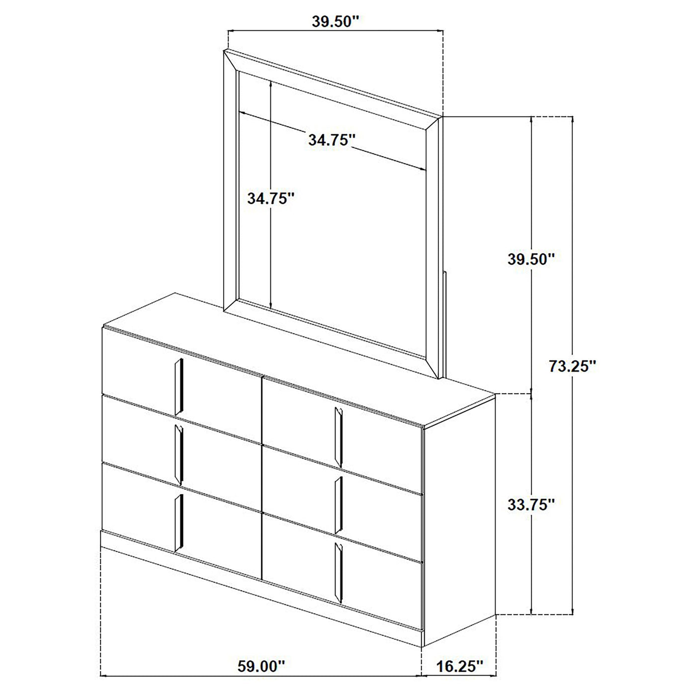 Ines 6-drawer Bedroom Dresser with Mirror White High Gloss