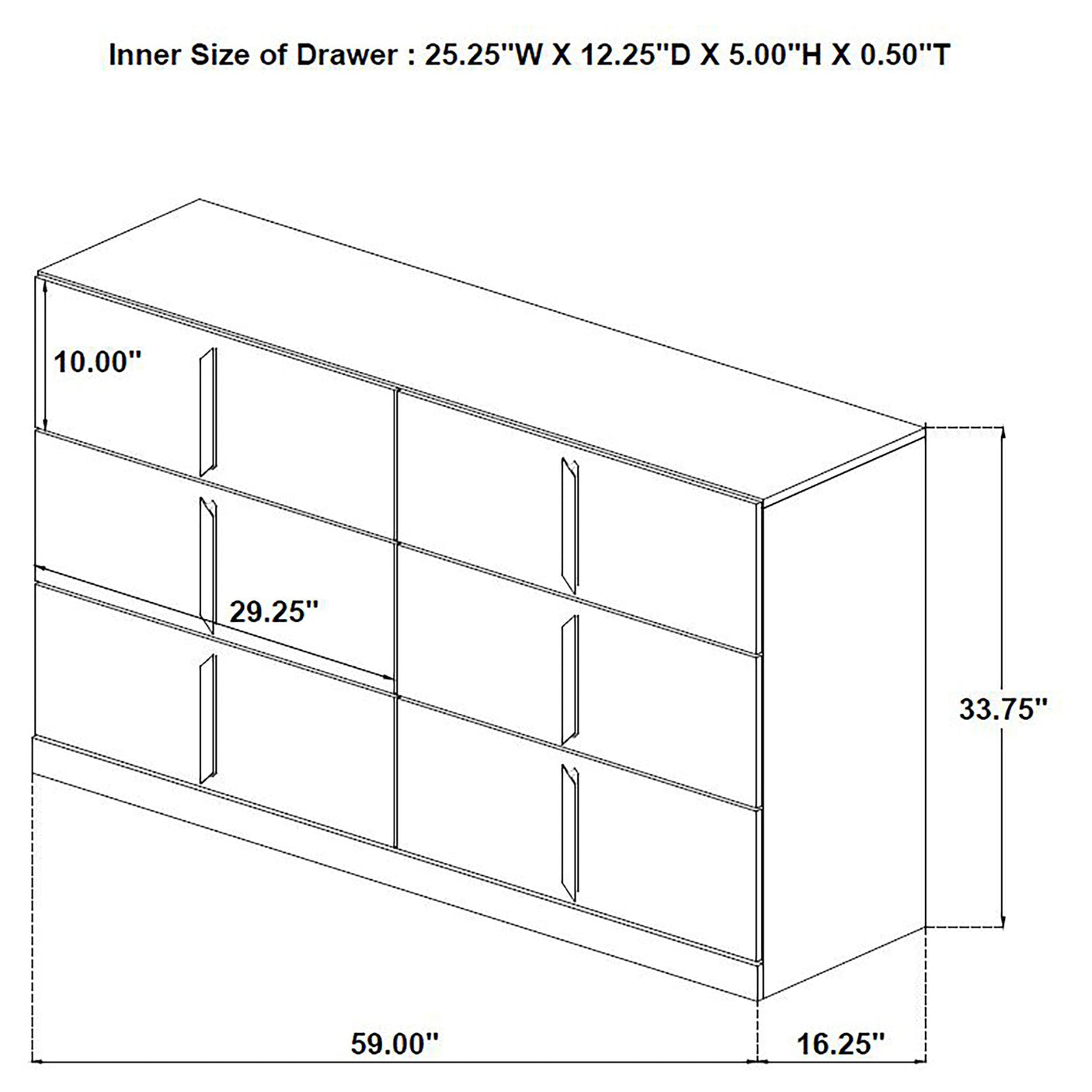 Ines 6-drawer Bedroom Dresser Cabinet White High Gloss