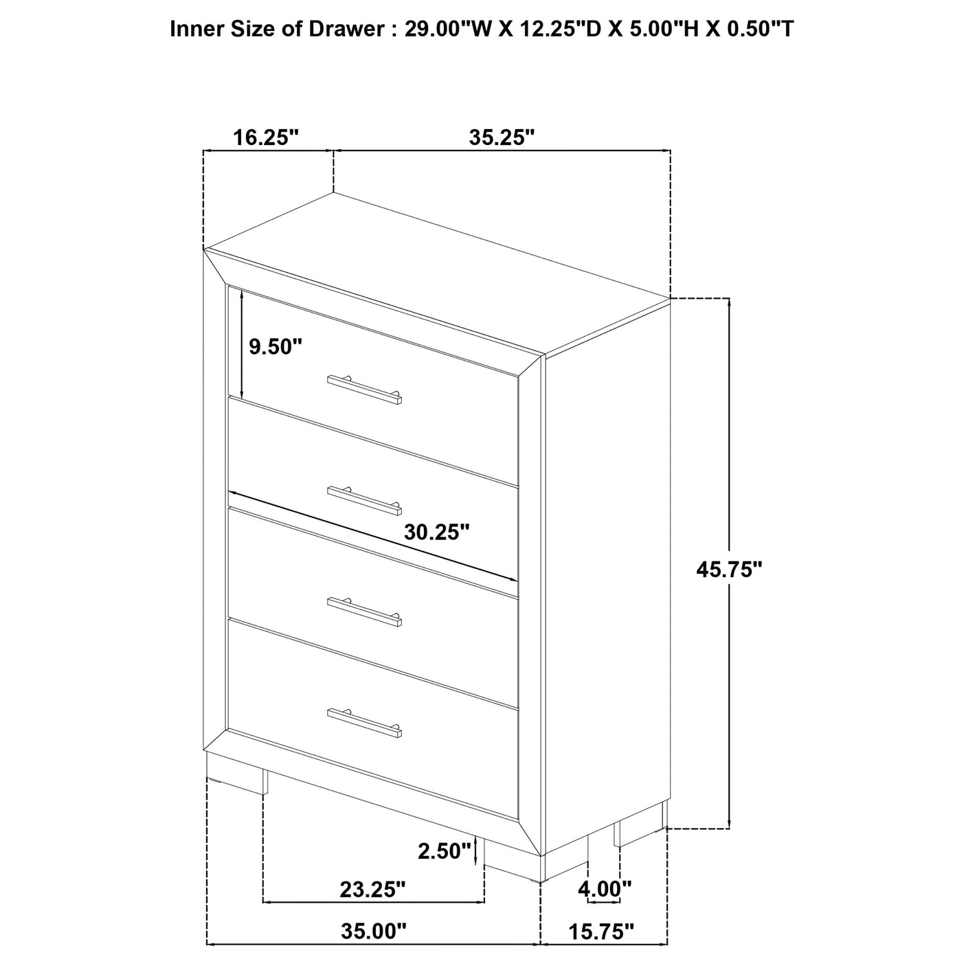 Arielle 4-drawer Bedroom Chest of Drawers Light Oak