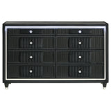 Ravenne 8-drawer Velvet Upholstered LED Dresser Cabinet Black