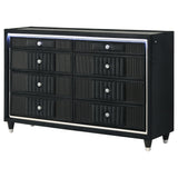 Ravenne 8-drawer Velvet Upholstered LED Dresser Cabinet Black