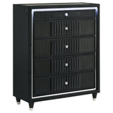 Ravenne 5-drawer Velvet Upholstered LED Chest of Drawers Black