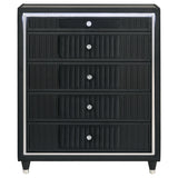 Ravenne 5-drawer Velvet Upholstered LED Chest of Drawers Black