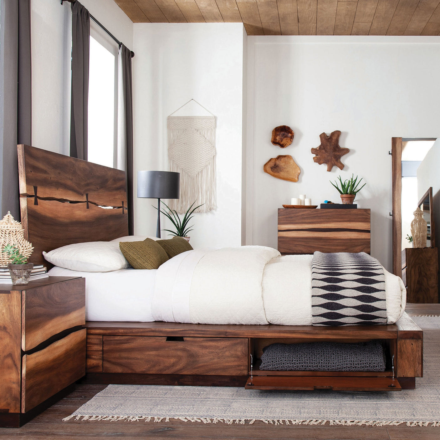 Winslow Wood Storage Panel Bed Smokey Walnut