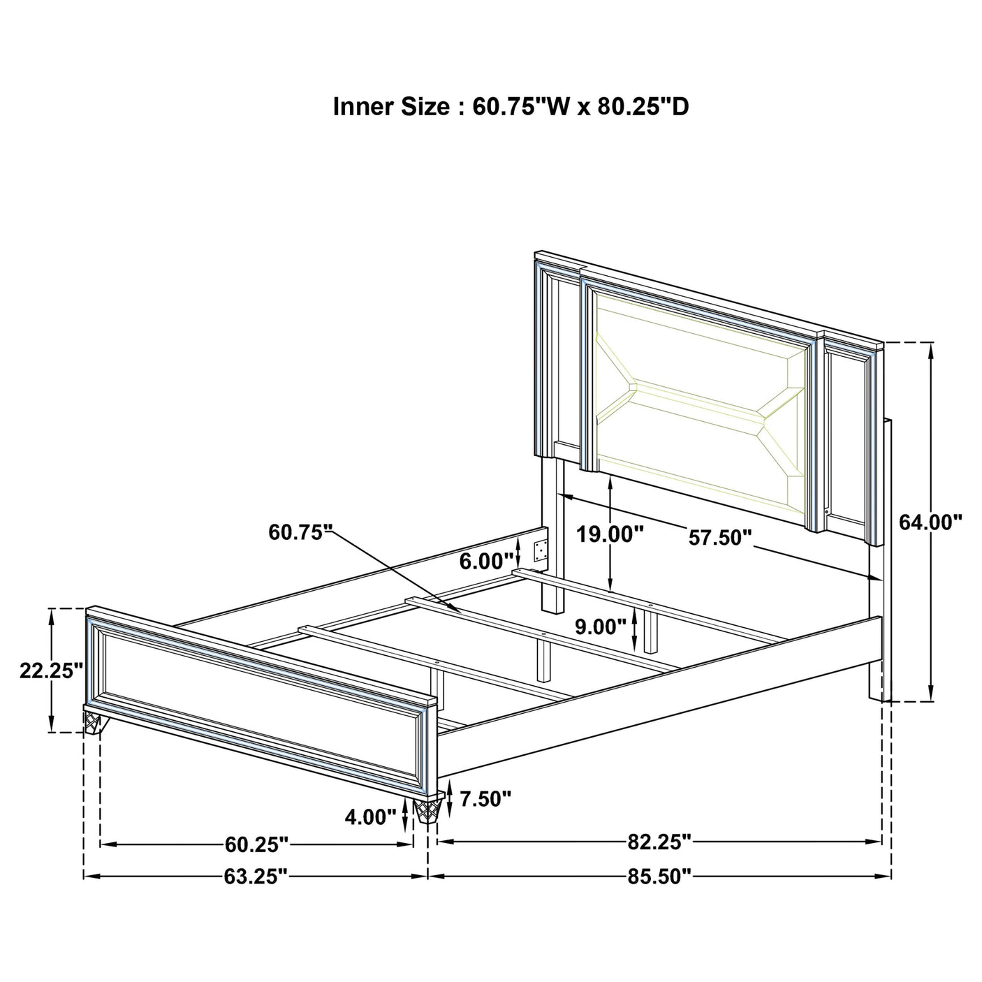 Marmore 64-inch Panel Bed LED Headboard