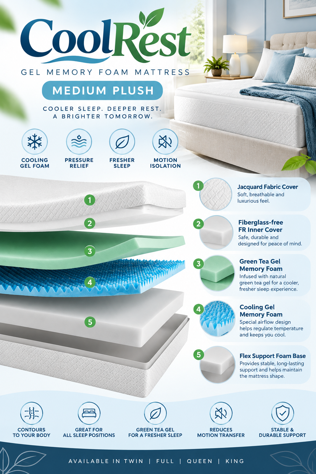 Veyra Cooling Gel Memory Foam Mattress – Medium Plush
