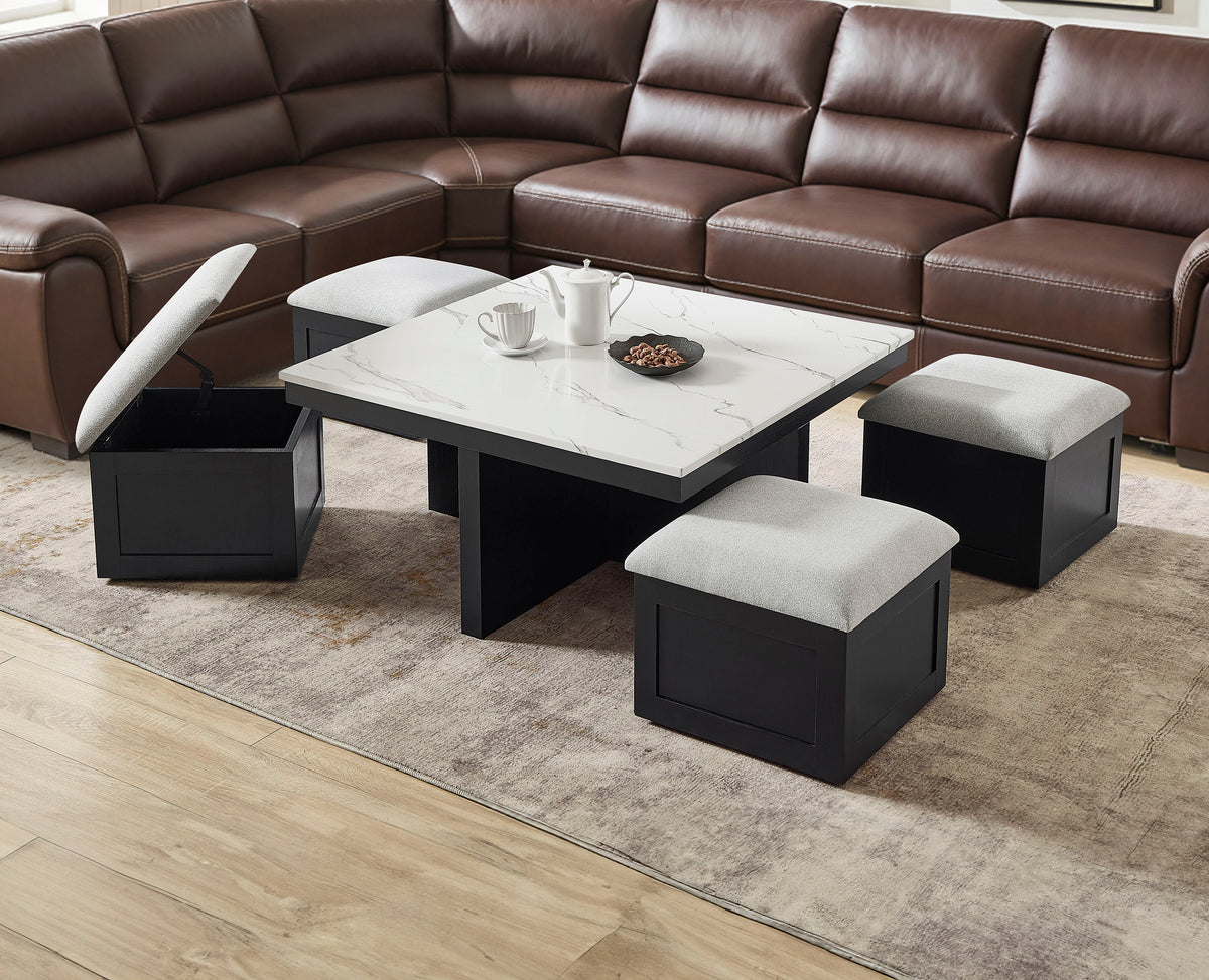 Marta Coffee Table W/4 Storage Ottomans