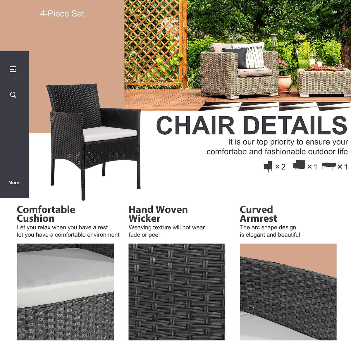 Jim 4pc Wicker Patio Set