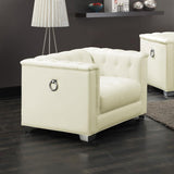 Chaviano Upholstered Track Arm Accent Chair Pearl White