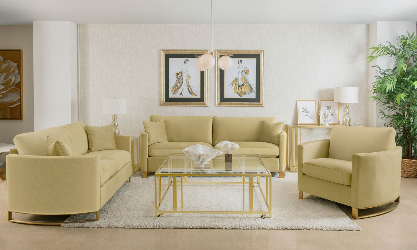 Corliss Velvet Upholstered Sofa Set